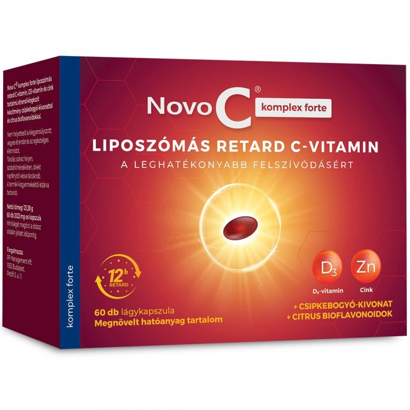 Novo C Komplex Forte Liposzómális RETARD C-vitamin+D3+Cink gélkapszula - 60db Novo C Komplex Forte Liposzómális RETARD C-vitamin+D3+Cink gélkapszula - 60db