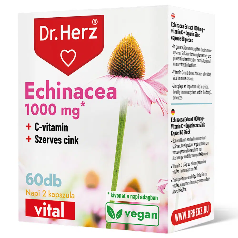 Dr. Herz Echinacea 500 mg+C-vitamin+Szerves Cink kapszula - 60db Dr. Herz Echinacea 500 mg+C-vitamin+Szerves Cink kapszula - 60db