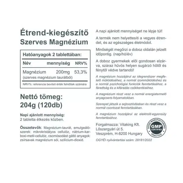 Vitaking Magnézium Taurát tabletta - 120db - Image 2 Vitaking Magnézium Taurát tabletta - 120db - Image 2