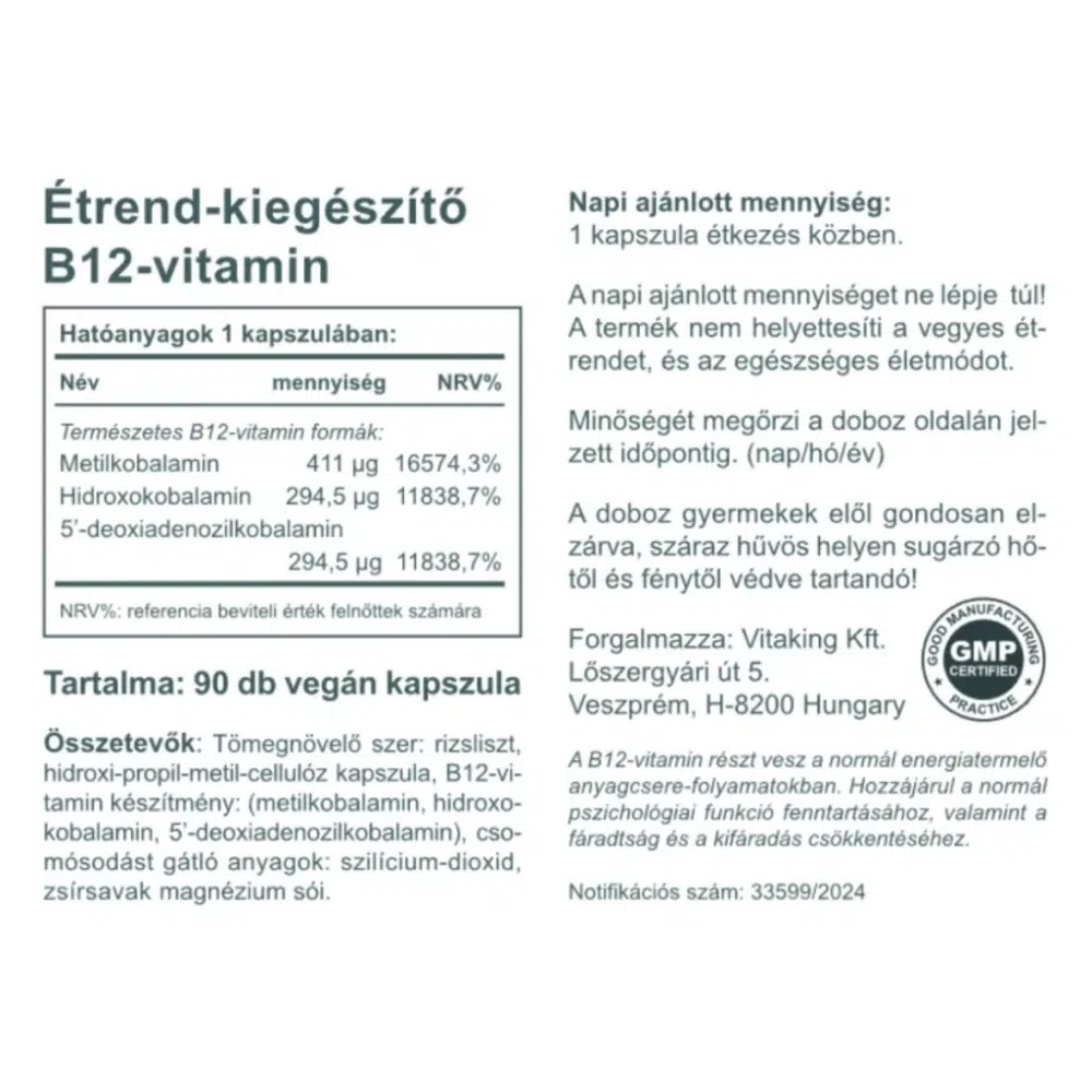 Vitaking B12-vitamin 1000mcg kapszula - 90db - Image 2 Vitaking B12-vitamin 1000mcg kapszula - 90db - Image 2