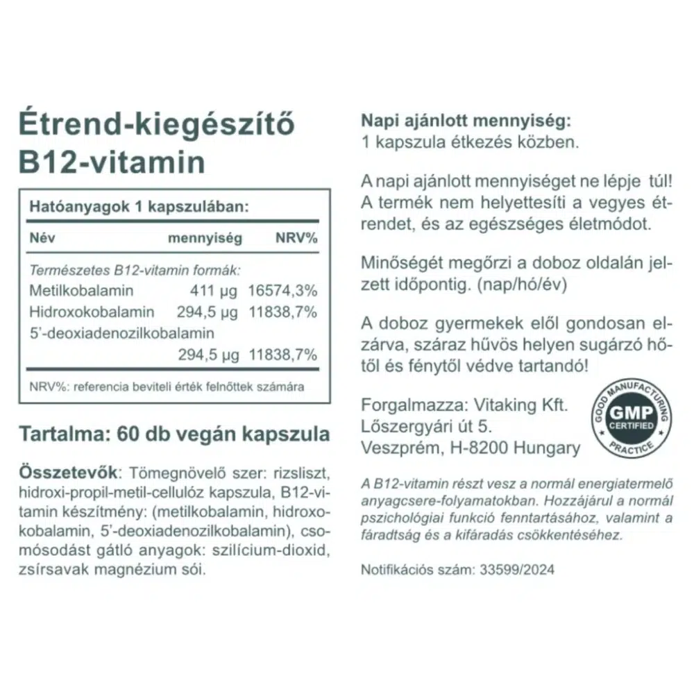 Vitaking B12-vitamin 1000mcg kapszula - 60db - Image 2 Vitaking B12-vitamin 1000mcg kapszula - 60db - Image 2