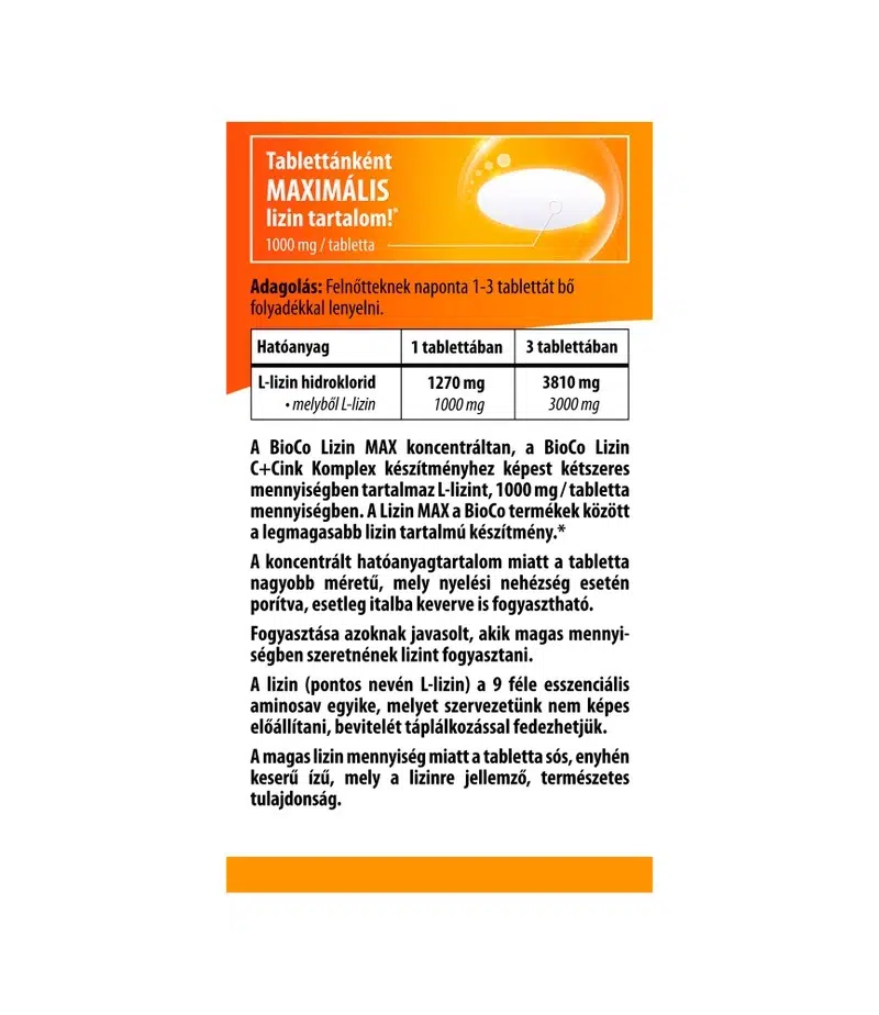 BioCo Lizin MAX 1000mg tabletta Megapack - 100db - Image 2 BioCo Lizin MAX 1000mg tabletta Megapack - 100db - Image 2