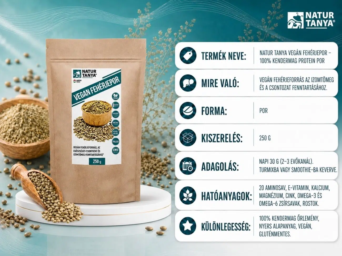Natur Tanya Vegán Fehérjepor - 100% Kendermag protein por