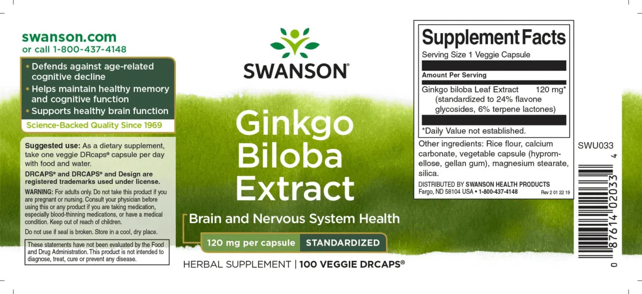 Swanson Ginkgo Biloba kivonat kapszula - 100db - Image 2 Swanson Ginkgo Biloba kivonat kapszula - 100db - Image 2