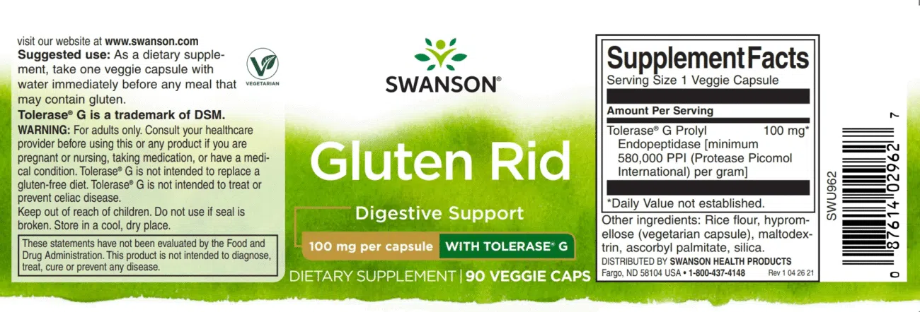 Swanson Gluten Rid Enzim kapszula - 90db - Image 2 Swanson Gluten Rid Enzim kapszula - 90db - Image 2