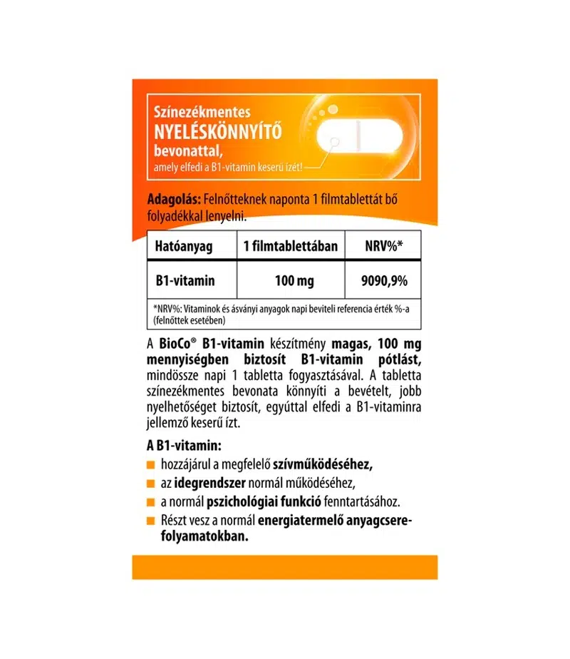BioCo B1-vitamin 100mg filmtabletta - 80db - Image 2 BioCo B1-vitamin 100mg filmtabletta - 80db - Image 2