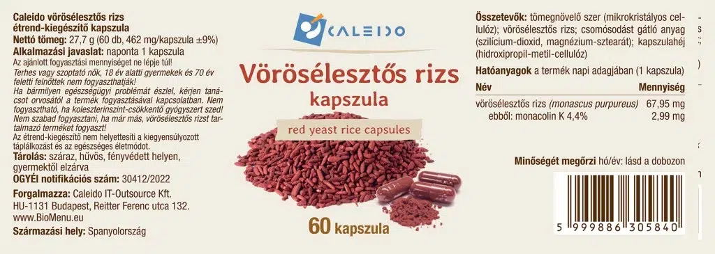 Caleido Vörösélesztős Rizs kapszula - 60db - Image 2 Caleido Vörösélesztős Rizs kapszula - 60db - Image 2