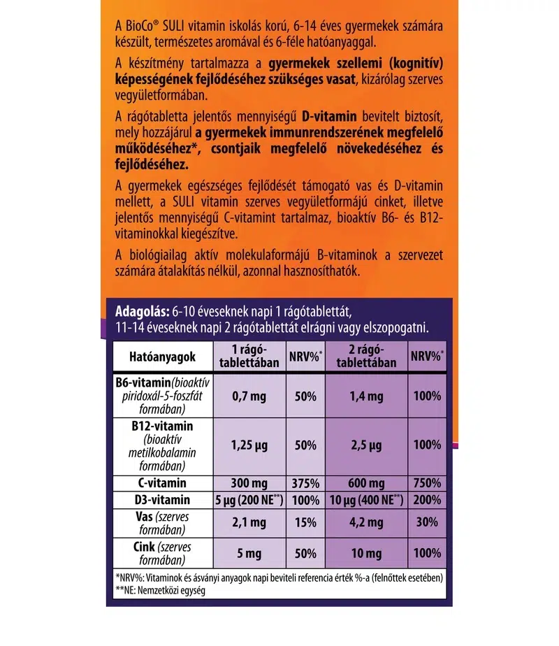 BioCo Suli-Vitamin rágótabletta - 90db - Image 2 BioCo Suli-Vitamin rágótabletta - 90db - Image 2