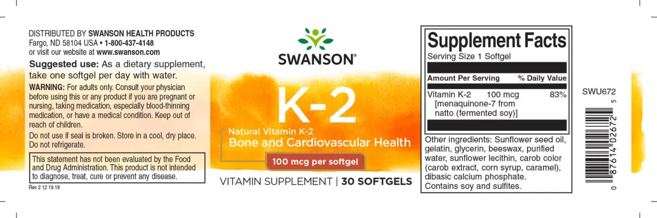 Swanson K2-vitamin lágyzselatin kapszula - 30db - Image 2 Swanson K2-vitamin lágyzselatin kapszula - 30db - Image 2