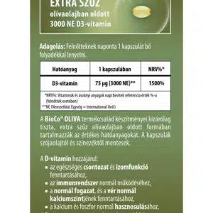 BioCo Oliva D3-vitamin 3000NE lágyzselatin kapszula - 60db - Image 2 BioCo Oliva D3-vitamin 3000NE lágyzselatin kapszula - 60db - Image 2