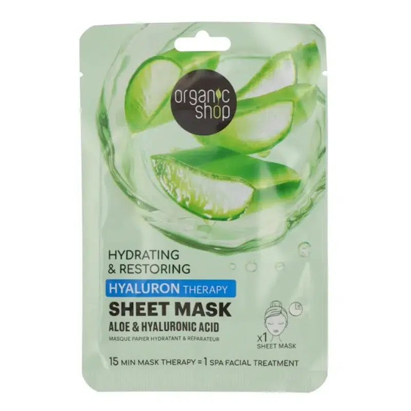 Organic Shop Hidratáló és helyreállító fátyolmaszk aloe verával és hialuronsavval - 25g Organic Shop Hidratáló és helyreállító fátyolmaszk aloe verával és hialuronsavval - 25g