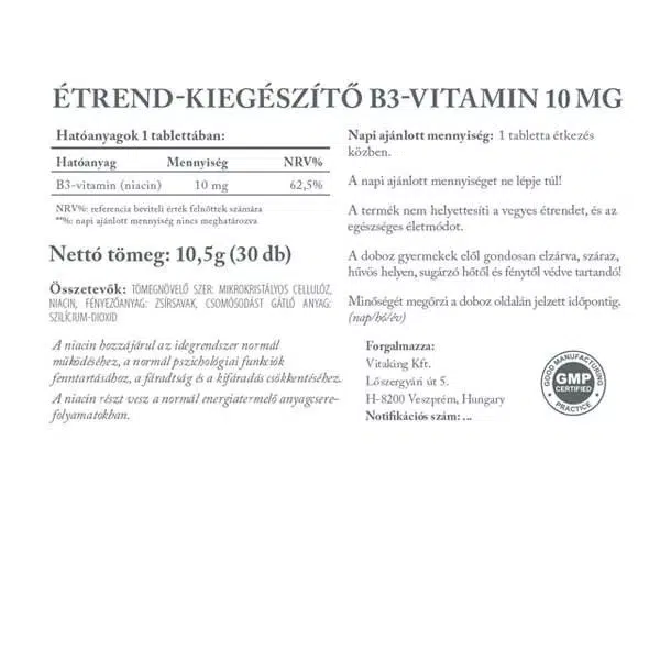 Vitaking Niacin (B3-vitamin) tabletta - 30db - Image 2 Vitaking Niacin (B3-vitamin) tabletta - 30db - Image 2