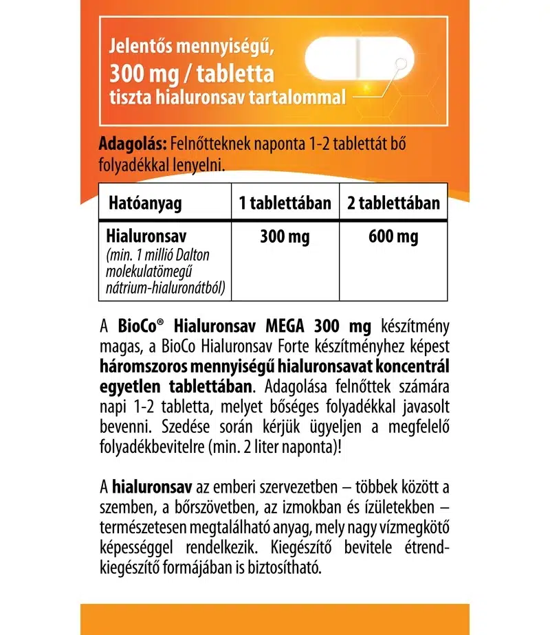 BioCo Hialuronsav MEGA 300mg tabletta - 60db - Image 2 BioCo Hialuronsav MEGA 300mg tabletta - 60db - Image 2