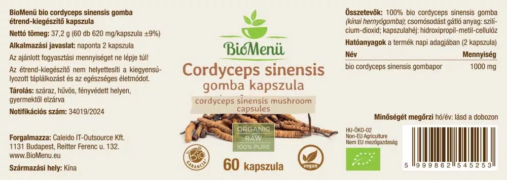 Biomenü Bio Cordyceps sinensis gomba kapszula - 60db - Image 2 Biomenü Bio Cordyceps sinensis gomba kapszula - 60db - Image 2