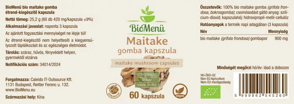 Biomenü Maitake gomba kapszula - 60db - Image 2 Biomenü Maitake gomba kapszula - 60db - Image 2