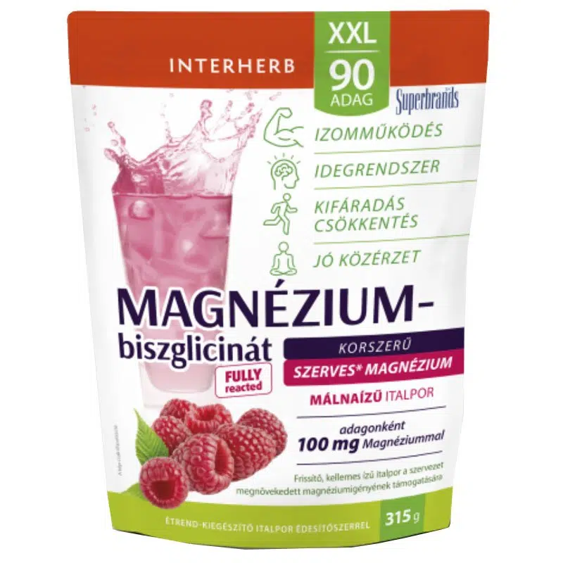 Interherb XXL Magnézium-biszglicinát málnás italpor - 315g Interherb XXL Magnézium-biszglicinát málnás italpor - 315g