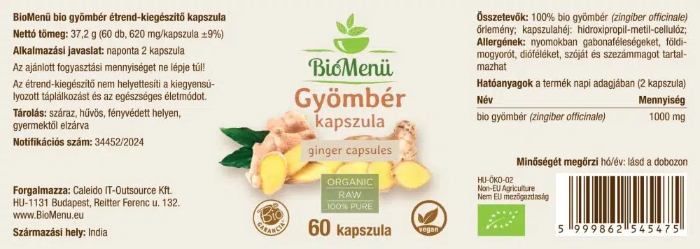 Biomenü Bio Gyömbér kapszula - 60db - Image 2 Biomenü Bio Gyömbér kapszula - 60db - Image 2