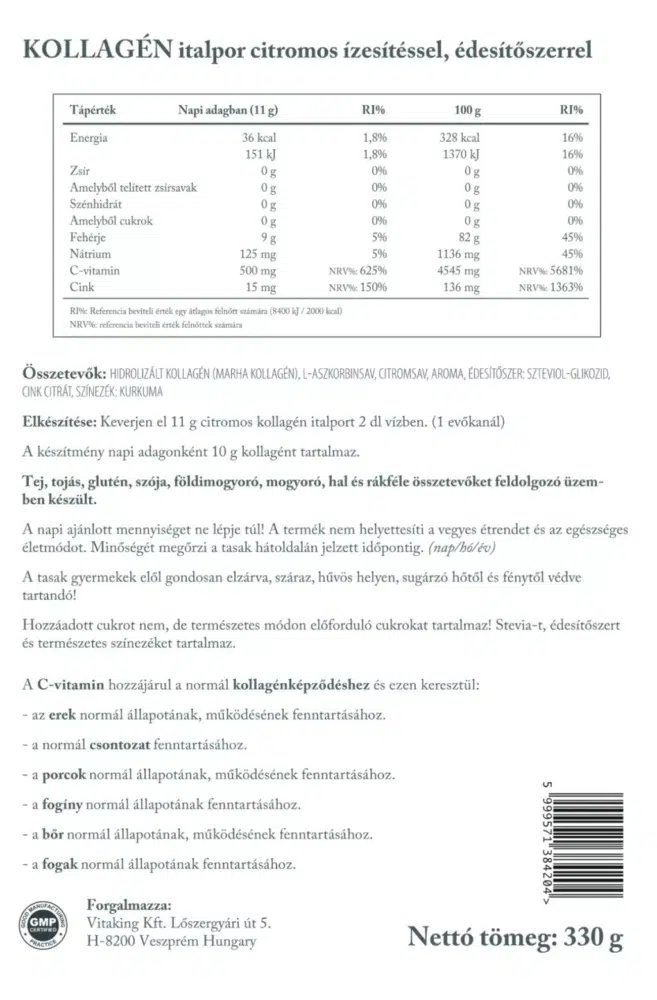 Vitaking Kollagén Citrom ízű italpor - 330g - Image 2 Vitaking Kollagén Citrom ízű italpor - 330g - Image 2