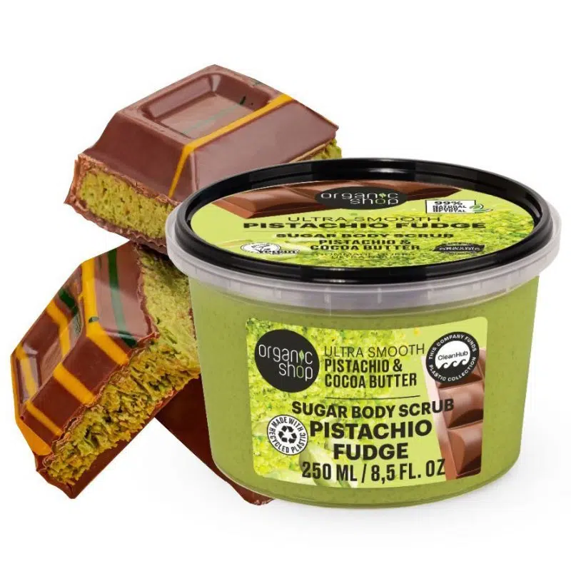 Organic Shop ''Pisztáciakaramell'' Kisimító testradír pisztáciával és kakaóvajjal - 250ml Organic Shop ''Pisztáciakaramell'' Kisimító testradír pisztáciával és kakaóvajjal - 250ml
