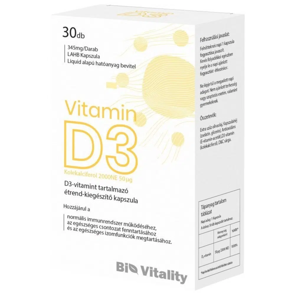 Bio Vitality D3-vitamin 2000NE lágyzselatin kapszula - 30db Bio Vitality D3-vitamin 2000NE lágyzselatin kapszula - 30db