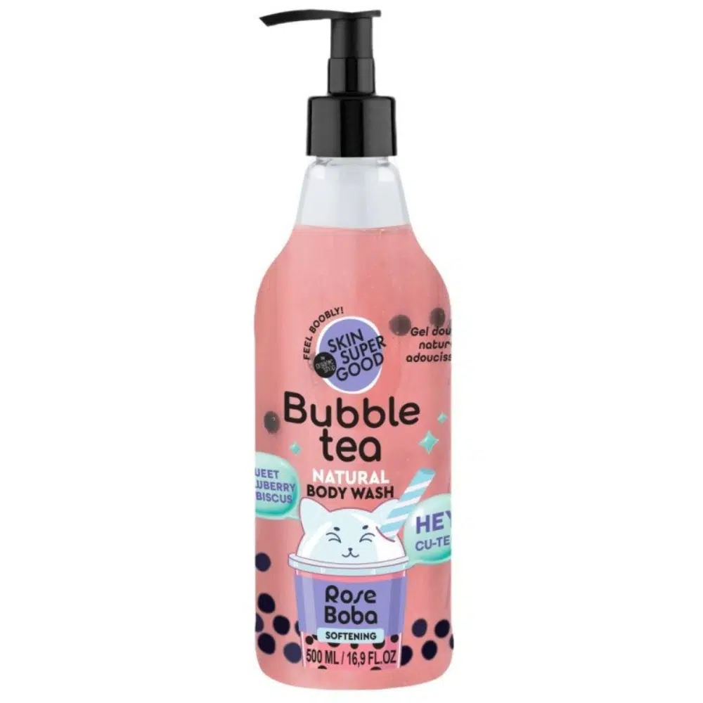 Skin Super Good Bubble Tee Rose Boba puhító tusfürdő eperrel és hibiszkusszal - 500ml Skin Super Good Bubble Tee Rose Boba puhító tusfürdő eperrel és hibiszkusszal - 500ml