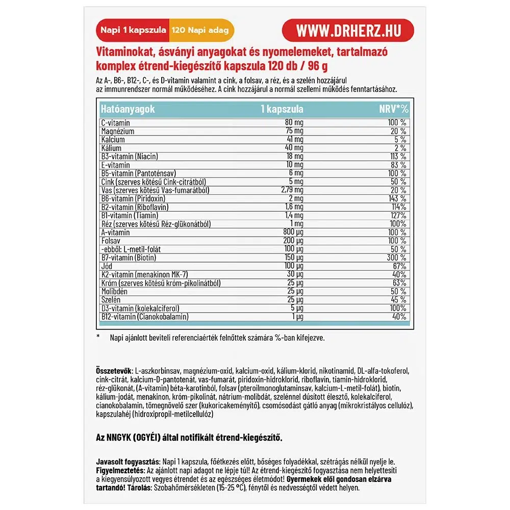 Dr. Herz A-Z multivitamin Komplex XXL kapszula - 120db - Image 2 Dr. Herz A-Z multivitamin Komplex XXL kapszula - 120db - Image 2