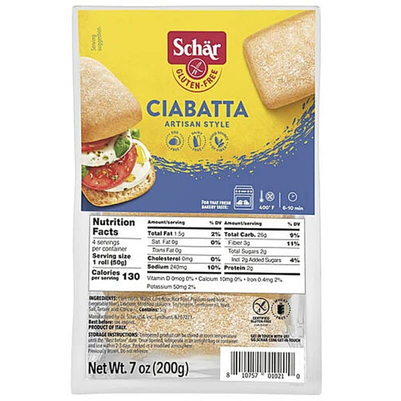 Schar gluténmentes ciabatta zsemle elösütőtt 4x50g 200g Schar gluténmentes ciabatta zsemle elösütőtt 4x50g 200g