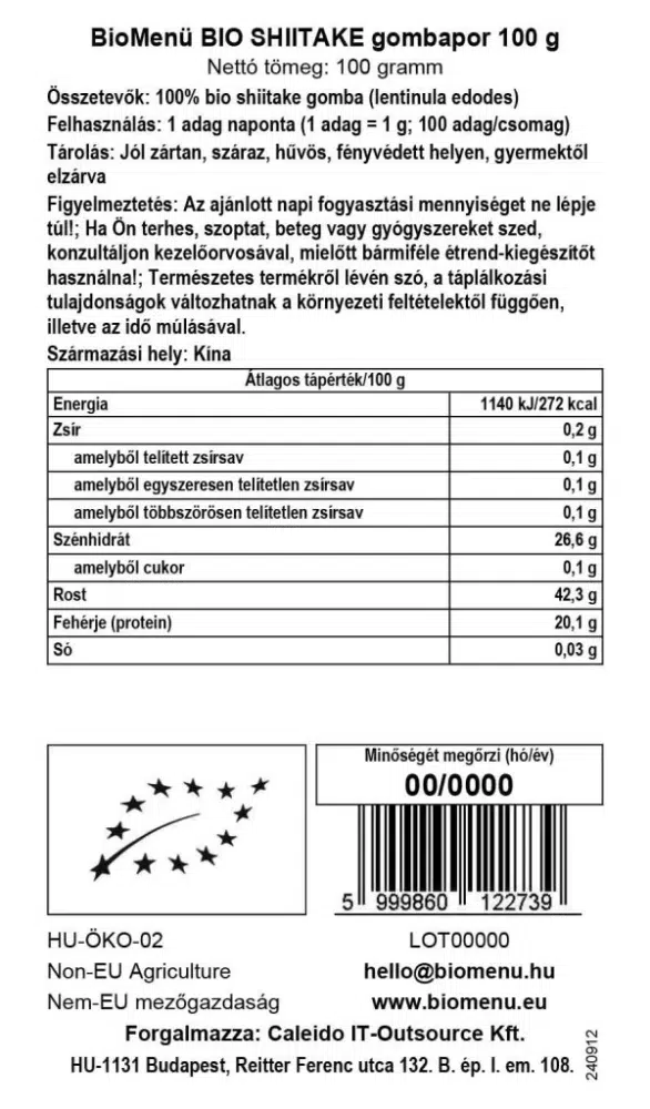 Biomenü Bio Shiitake gombapor - 100g - Image 2 Biomenü Bio Shiitake gombapor - 100g - Image 2