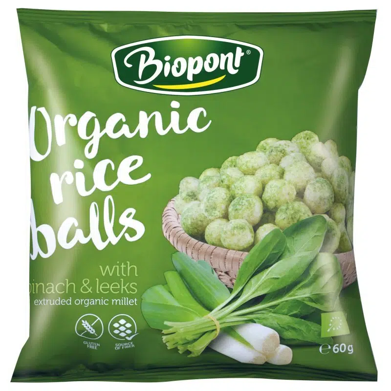 Biopont Extrudált Rizsgolyó spenóttal és póréhagymával (gluténmentes) 60g Biopont Extrudált Rizsgolyó spenóttal és póréhagymával (gluténmentes) 60g