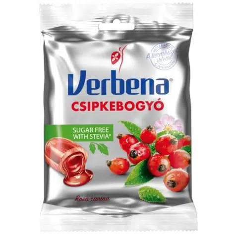 Verbena töltött cukorka csipkebogyós cukormentes 60g Verbena töltött cukorka csipkebogyós cukormentes 60g