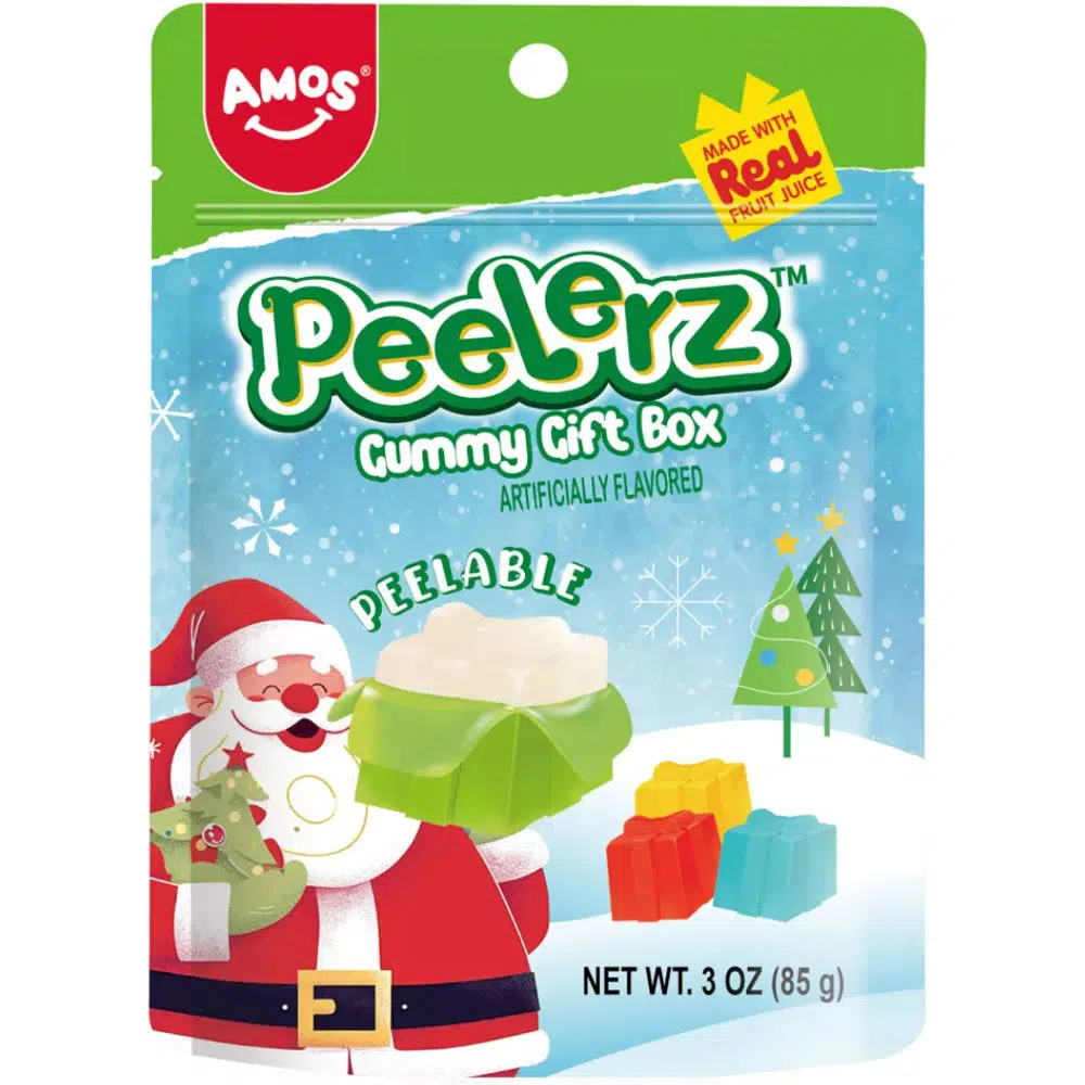 Amos PEELERZ Hámozható vegyes gyümölcsízű karácsonyi gumicukor - 85g Amos PEELERZ Hámozható vegyes gyümölcsízű karácsonyi gumicukor - 85g