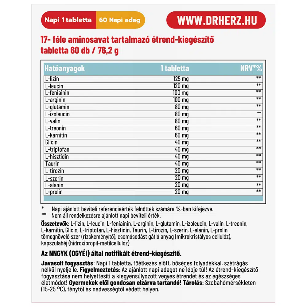 Dr. Herz Amino Komplex tabletta - 60db - Image 2 Dr. Herz Amino Komplex tabletta - 60db - Image 2