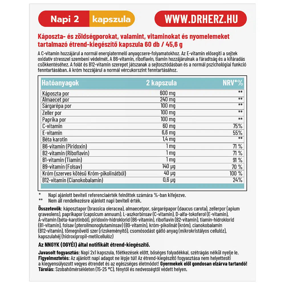 Dr. Herz Káposztaleves + Almaecet + Króm kapszula - 60db - Image 2 Dr. Herz Káposztaleves + Almaecet + Króm kapszula - 60db - Image 2