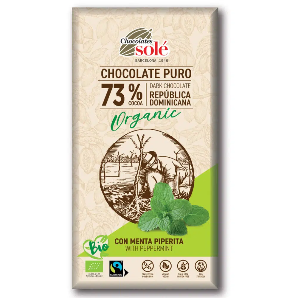 Chocolates Solé 73% Bio Mentás Étcsokoládé - 100g Chocolates Solé 73% Bio Mentás Étcsokoládé - 100g