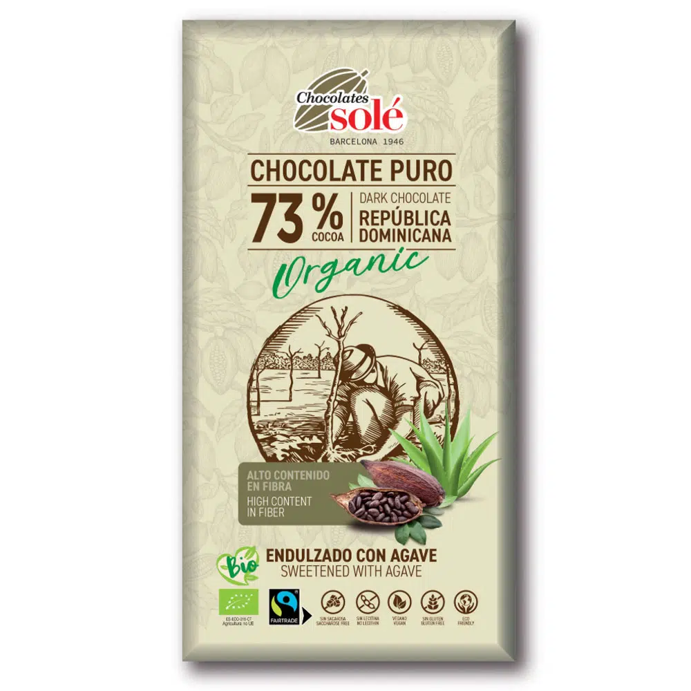 Chocolates Solé 73% Bio Cukormentes Étcsokoládé Agavéval ízesítve - 100g Chocolates Solé 73% Bio Cukormentes Étcsokoládé Agavéval ízesítve - 100g