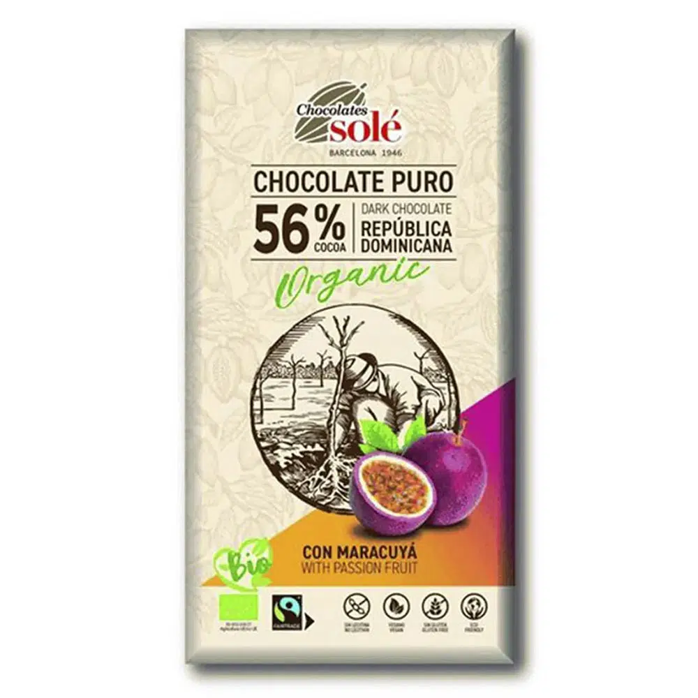 Chocolates Solé 56% Bio Maracujás Étcsokoládé - 100g Chocolates Solé 56% Bio Maracujás Étcsokoládé - 100g