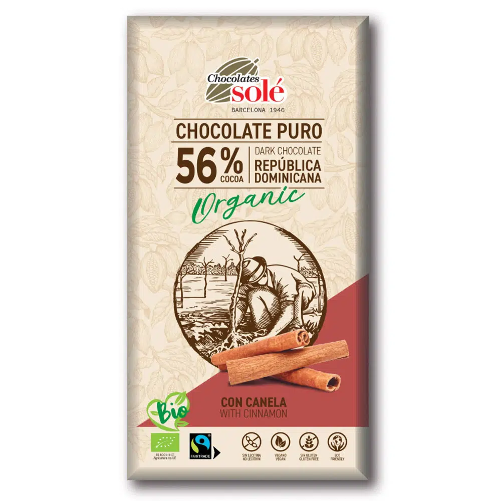 Chocolates Solé 56% Bio Fahéjas Étcsokoládé - 100g Chocolates Solé 56% Bio Fahéjas Étcsokoládé - 100g