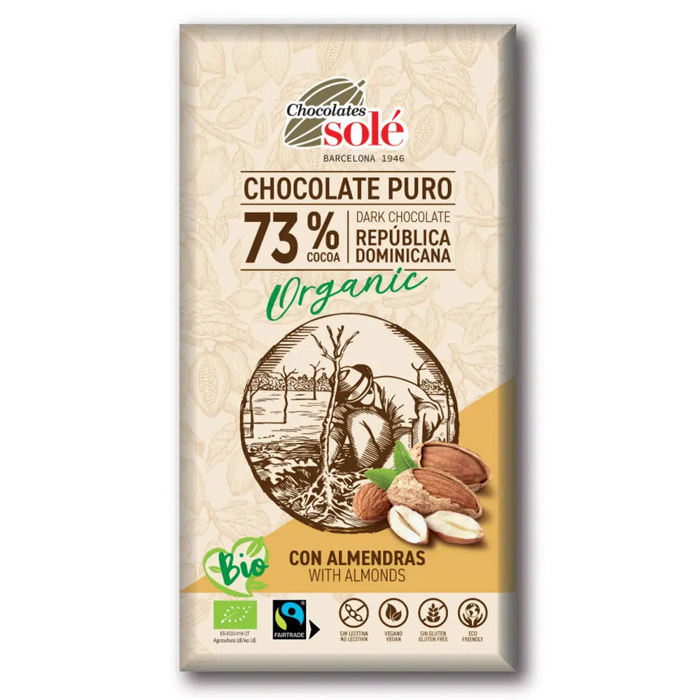 Chocolates Solé 73% Bio Mandulás Étcsokoládé - 150g Chocolates Solé 73% Bio Mandulás Étcsokoládé - 150g