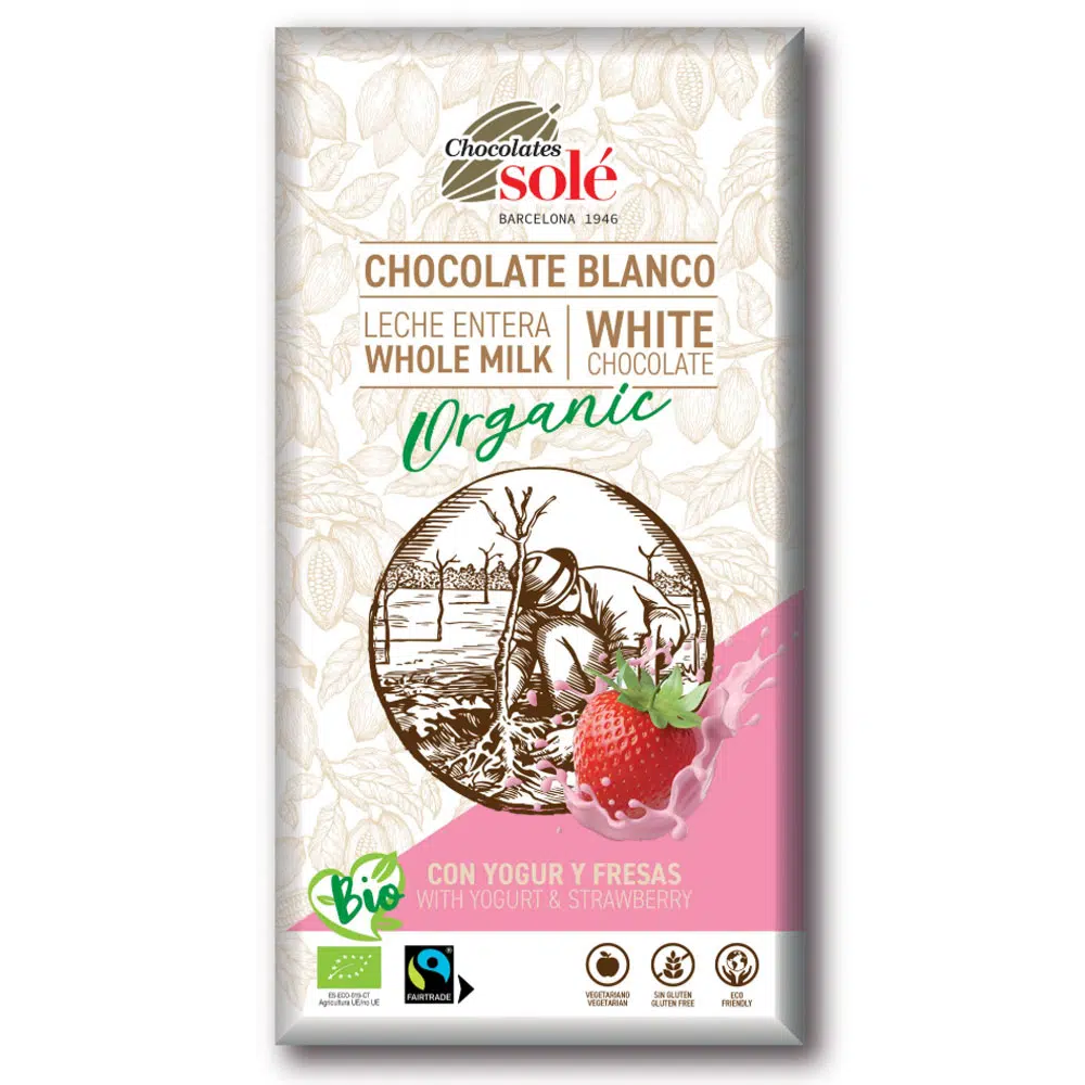 Chocolates Solé Bio Epres-Joghurtos fehércsokoládé - 100g Chocolates Solé Bio Epres-Joghurtos fehércsokoládé - 100g