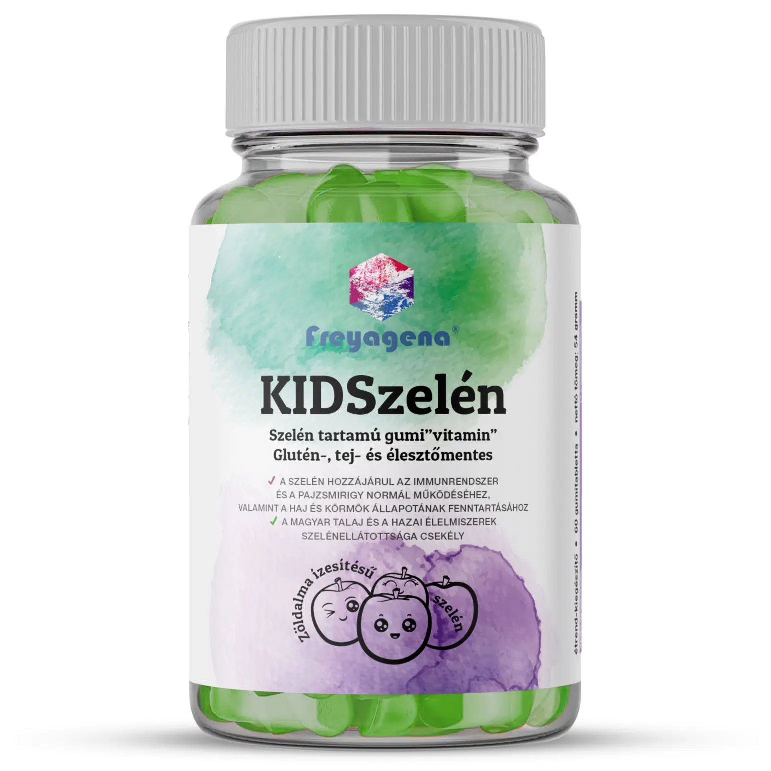 Freyagena KIDSzelén zöldalma ízű gumitabletta - 60db Freyagena KIDSzelén zöldalma ízű gumitabletta - 60db