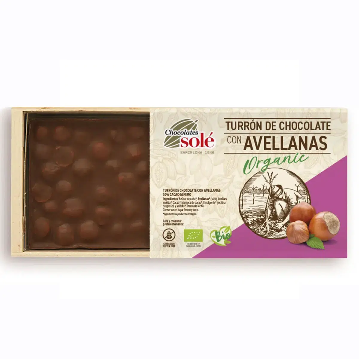 Chocolates Solé Bio csokoládés Nugát mogyoróval - 200g Chocolates Solé Bio csokoládés Nugát mogyoróval - 200g
