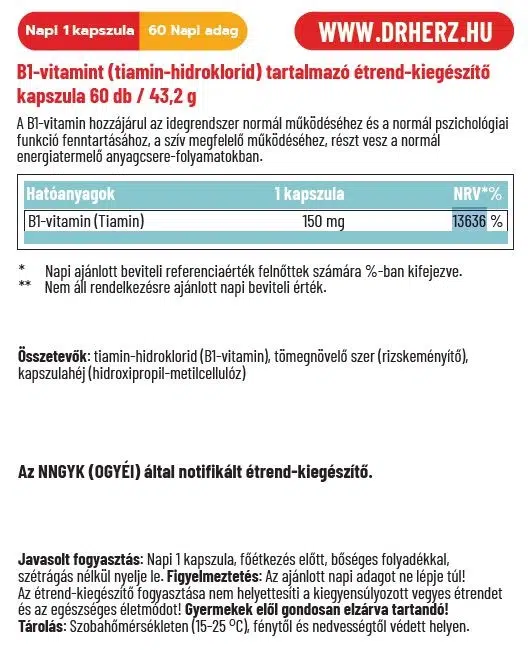 Dr. Herz B1-vitamin kapszula - 60db - Image 2 Dr. Herz B1-vitamin kapszula - 60db - Image 2