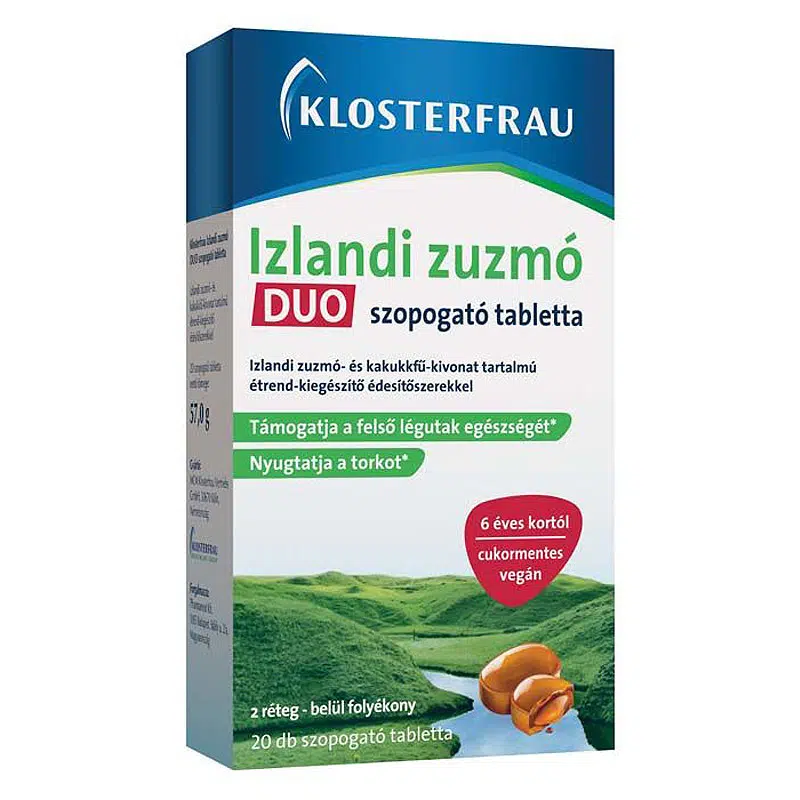 Klosterfrau Izlandi zuzmó DUO szopogató tabletta - 20db Klosterfrau Izlandi zuzmó DUO szopogató tabletta - 20db