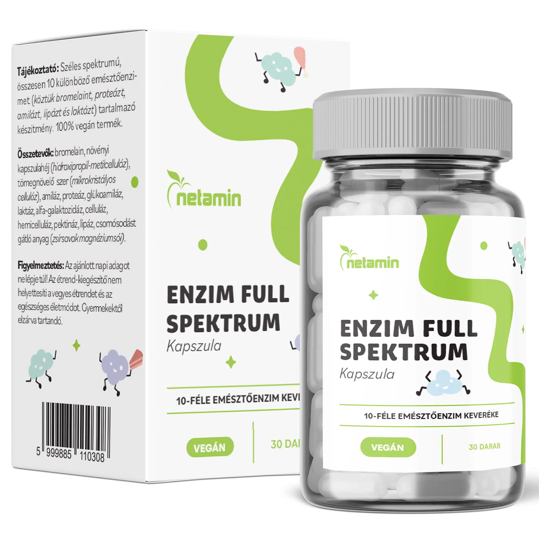 Netamin ENZIM Full Spektrum 10 féle emésztőenzim kapszula 30db Netamin ENZIM Full Spektrum 10 féle emésztőenzim kapszula 30db