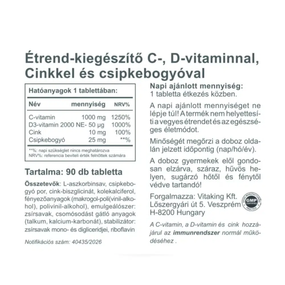 Vitaking C+D+Cink tabletta - 90db - Image 2 Vitaking C+D+Cink tabletta - 90db - Image 2
