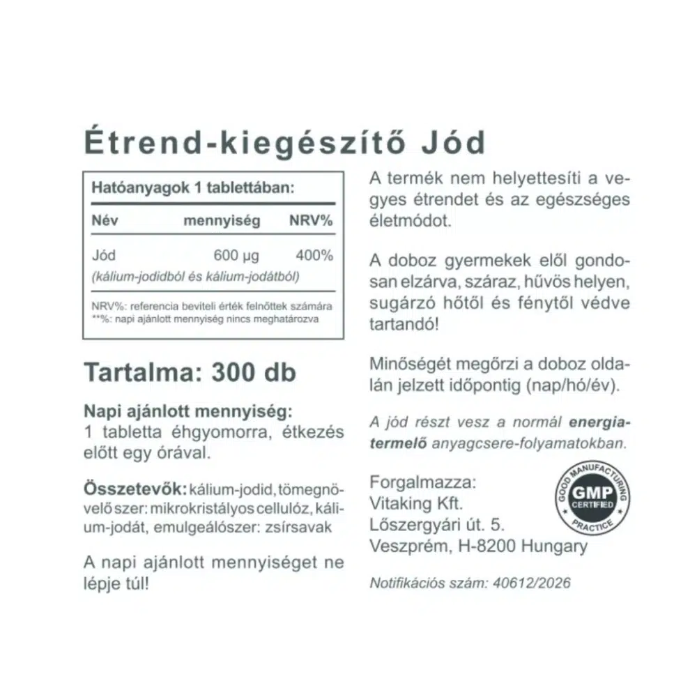 Vitaking Jódharmónia 600mcg tabletta - 300db - Image 2 Vitaking Jódharmónia 600mcg tabletta - 300db - Image 2