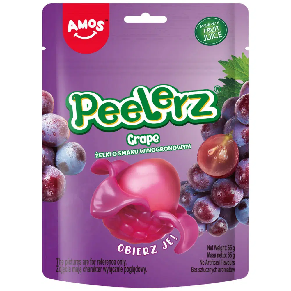 Amos Peelerz Hámozható Szőlő ízű gumicukor - 65g Amos Peelerz Hámozható Szőlő ízű gumicukor - 65g