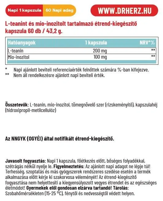 Dr. Herz L-teanin + Inozitol kapszula - 60db - Image 2 Dr. Herz L-teanin + Inozitol kapszula - 60db - Image 2