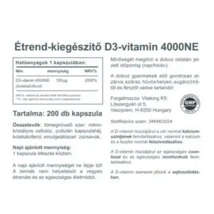 Vitaking D3-vitamin D-4000NE kapszula - 200db - Image 2 Vitaking D3-vitamin D-4000NE kapszula - 200db - Image 2
