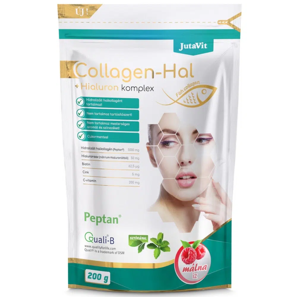 JutaVit Collagen-Hal+Hialuron komplex Málna 200g JutaVit Collagen-Hal+Hialuron komplex Málna 200g